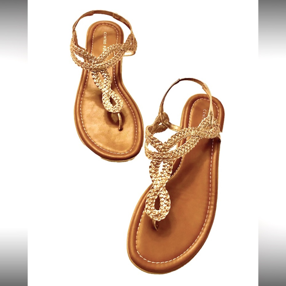 Centro Point Gold Braided Strappy Sandals Size 9